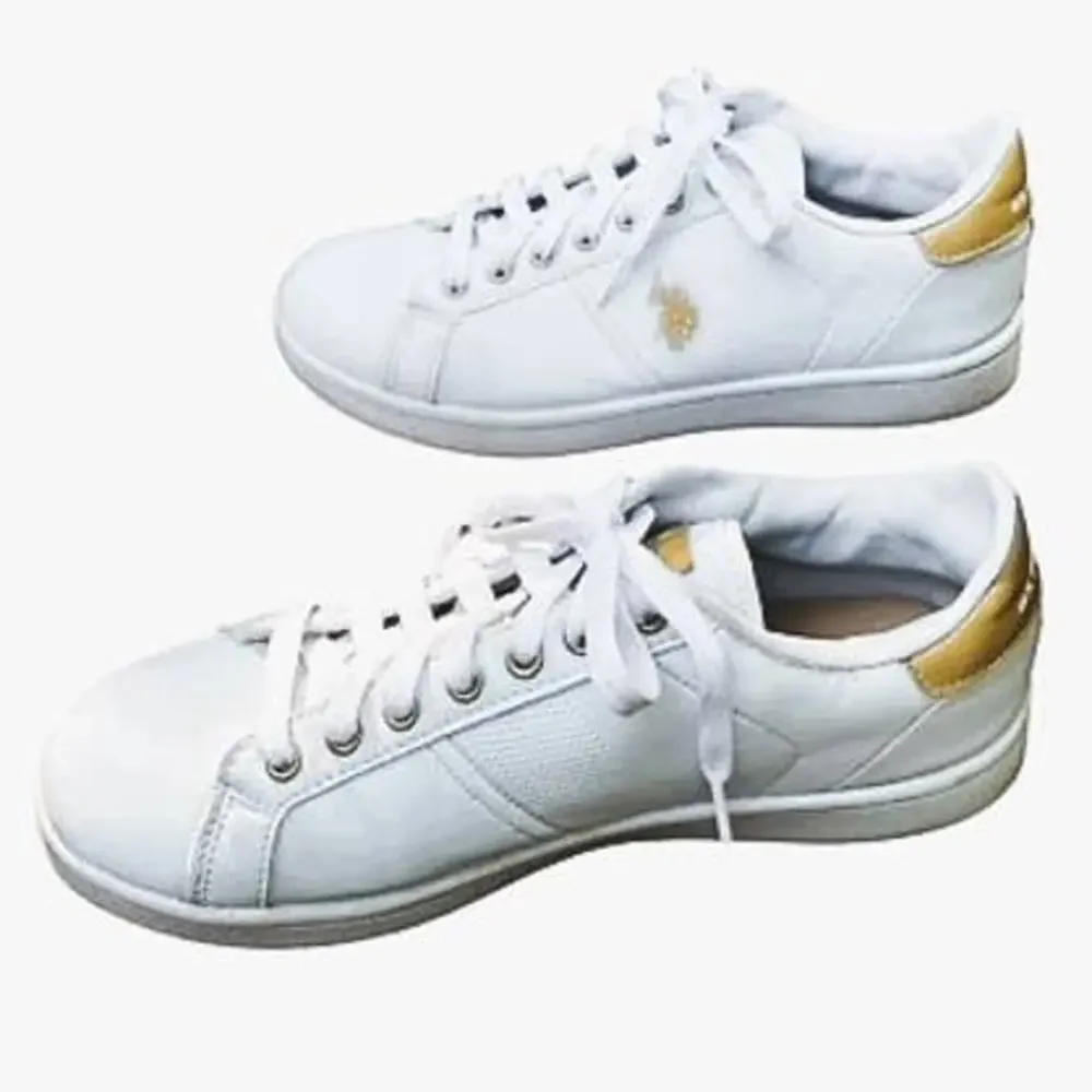 US POLO Women's White & Gold Leather Soles Sneakers ~ 7.5